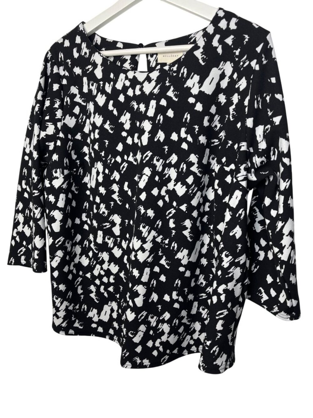 Melloday Plus 1X Peasant Blouse Black White Casual Boho Stretch Top